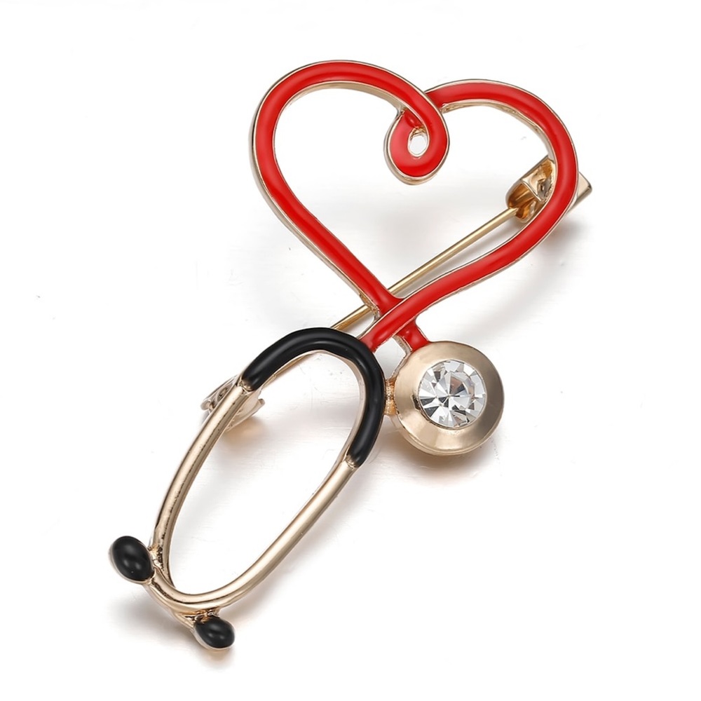 Red Heart Stethoscope Brooch Lapel Pin